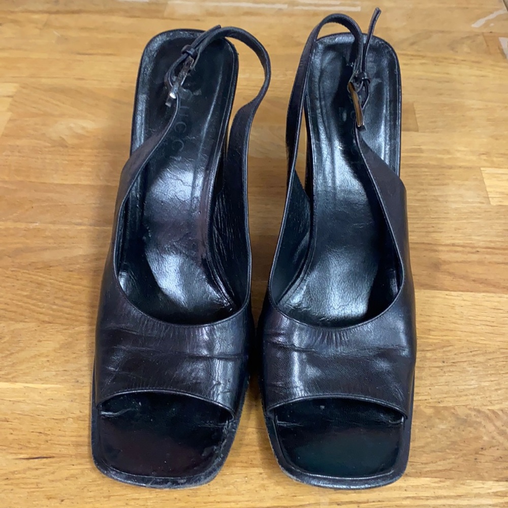 Gucci square toe, sling back heels. #101 0202